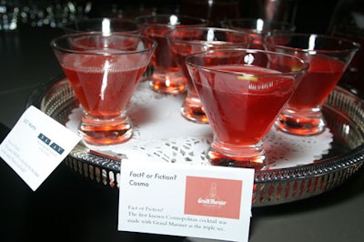 The signature Fact? or Fiction? cocktail contained vodka, Grand Marnier, and cranberry and lime juices.