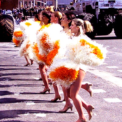 The New York City Cheerleaders warmed up the crowd with a performance while the monster trucks prepare for the final car crush.