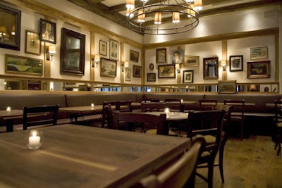 At the front of the restaurant, the taproom seats 25.