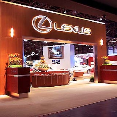 The Lexus area of the floor included this large wall and a round information desk.