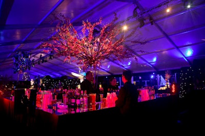 The playground of Harlem's Harriet Tubman Learning Center was converted into an elegant, masculine area for the after-party, with mirrored Lucite-topped bars and dark fabric to evoke the mood of the film.