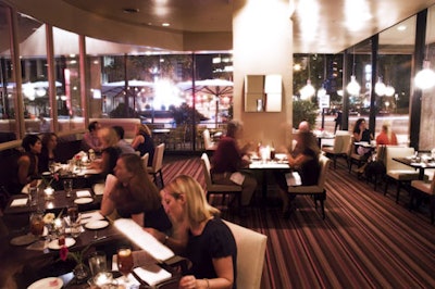 Hudson's main dining room features floor-to-ceiling windows overlooking the busy intersection of 21st and M Streets.