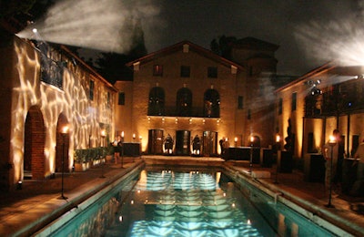 Lighting in an alligator-scale pattern dressed the mansion's marble pool.