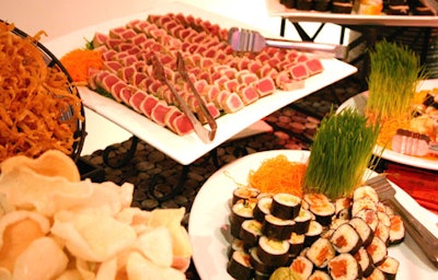 The sushi station on the second floor featured seared tuna and platters of maki rolls.