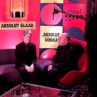 Randy Harrison of Showtime's Queer as Folk was interviewed by the Daily Show's Frank Decaro in Absolut's GLAAD Pad during the V.I.P. reception.