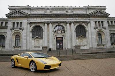 A FFP-logoed Lamborghini—another of the evening's sponsors—was parked in front of the Carnegie Library.