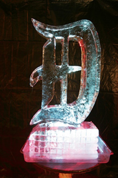 An ice sculpture bore the brand's monogram.