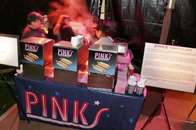 Pink's served its dogs with toppings.