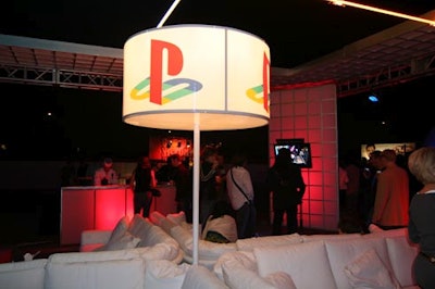 PlayStation's logo decked a lounge area.