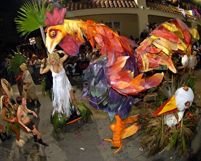 During the Captain Morgan Parade on Saturday, October 27, an ensemble re-enacted a scene from King Kong, substituting the giant ape for Key West's signature rooster.