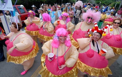 A group of adults costumed as ballerinas participated in the Fantasy Fest Masquerade March on October 26, proving that dressing up for Halloween isn't just for children.