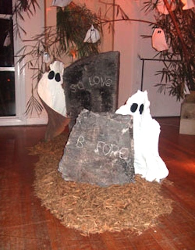 Bamboo sheaths and makeshift headstones combined to create a ghost-filled cemetery display.