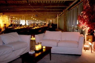 Lounge spaces featured sofas, rocking chairs, and more botanical touches in the form of cornstalks and maple trees.