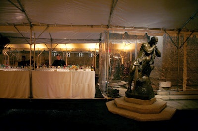 The courtyard's statues provided dramatic accents in the cocktail space.