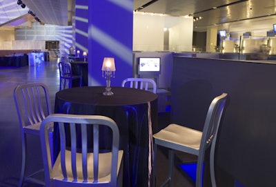 Shaded lamps adorned the high-boy cocktail tables that accented the atrium's ground level.