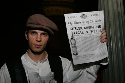 A mock newspaper reported that Kübler absinthe is legal in the U.S.