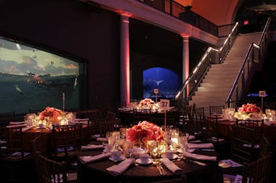 White lights lined the stairs leading to the dinner space.