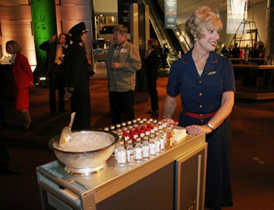 Real-life Northwest Airlines flight attendants made cocktails from roving airline trolleys.