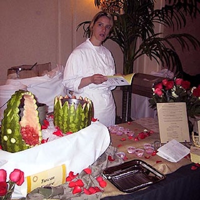 Tuscan Square pastry chef Patti Jackson carved these decorative watermelon baskets to complement her watermelon parfait dish.