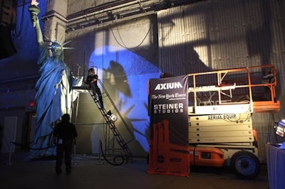 Brooklyn borough president Marty Markowitz welcomed guests atop this production ladder.