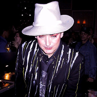 Boy George DJed for a lively crowd of dancing guests.