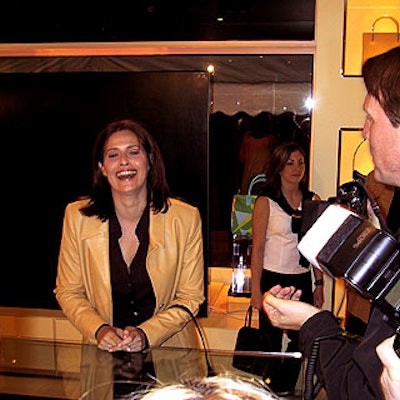 Inside the new Lancel store, celebrities including The Sopranos' Lorraine Bracco posed for photographers.