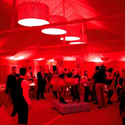 Bill Tansey created a red-soaked French cabaret in a tent on 80th Street near the Lancel store on Madison Avenue.