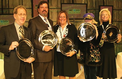 BizBash honored 2007 Hall of Fame inductees (from left) Elliot Winick, Peter Rosenberger, Fern Mallis, Gael Greene (face intentionally covered), and Liz Familian.