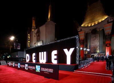 The screening closed a westbound stretch of Hollywood Boulevard in front of the Chinese.