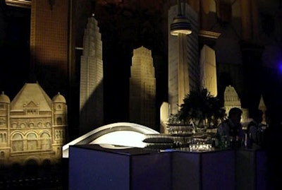 Cutouts of city landmarks like the CN Tower served as the backdrop for the large central bar.