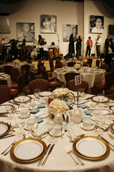 Winter-white table linens lent a holiday feel.