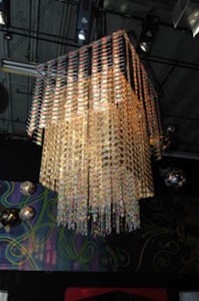 A candelabra was made entirely of strings of confections.