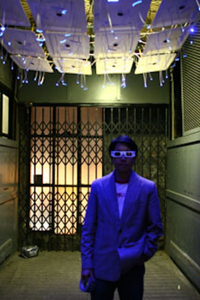 Amid the many art installations at a Tiger Beer party in New York, produced by Joao and ReadyMade Projects, was James Clar's LED art installation on the elevator, which flickered when viewed with 3-D glasses.