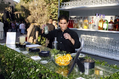 In keeping with the forest theme at the Harry Potter and the Order of the Phoenix premiere in Los Angeles, hedges and potted shrubs topped with sheets of glass served as tables and bars.