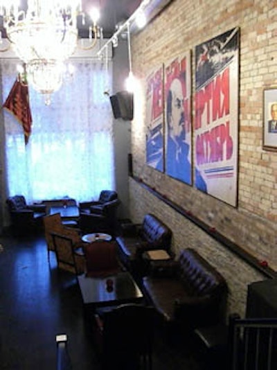 A large portrait of Lenin hangs above the leather club chairs and sofas on the main floor.