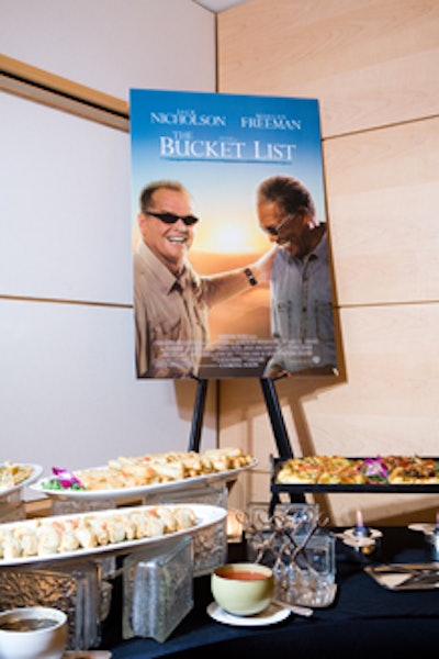 Blown-up posters for The Bucket List accented the space.