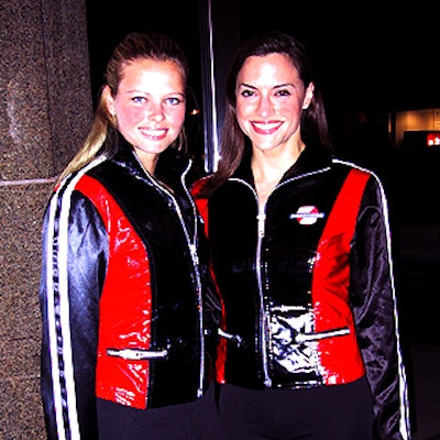 Silvia Lickova of McDonald Richards and Laura Douglas of NMK Models greeted arriving guests wearing custom-made Speedvision racing jackets.