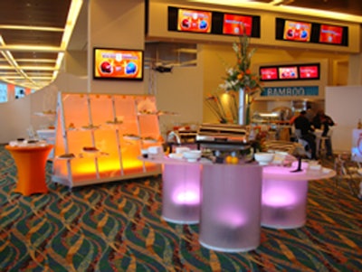 The newly renovated club level of Dolphin Stadium set the stage for the futuristic Orange Bowl V.I.P. pregame party.