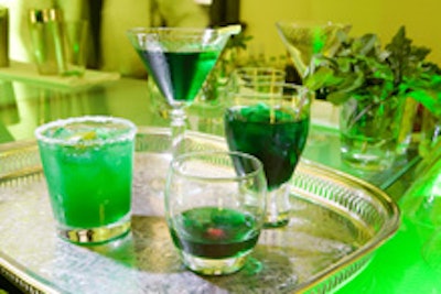 Green cocktails matched the decor.