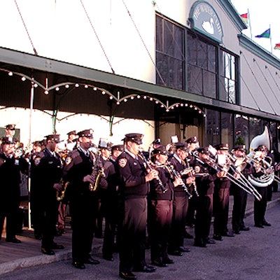 The New York Police Department Marching Band performed outside the Water Club as guests arrived at the event.