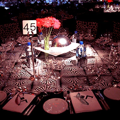 Monroe Alechman and DeVinn Bruce designed these striking geometric-pattered tablecloths and centerpieces.