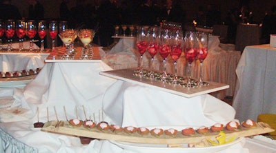 Dessert stations featured sweets presented in champagne flutes and martini glasses.
