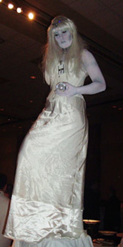 A performer dressed as an ice sorceress.