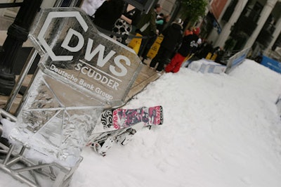 Ice sculptures flanked the ski slope.