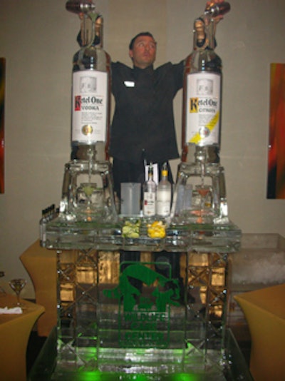Ketel One Vodka served cosmopolitans and apple martinis from an ice-luge-equipped ice bar.
