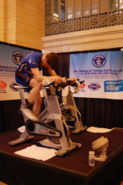The event also included six riders attempting to break the world record for most miles traveled on a single stationary bike in 24 hours.