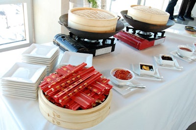 Flame Deal served a selection of dishes, including dumplings and sushi, from food stations on the 21st floor.