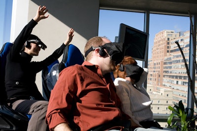 A variety of games sat among the more earthy arrangements on the 14th floor, including a roller-coaster simulator.