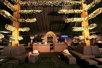 White roses covered the tented party space.