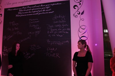 A takeaway for BlackBerry was the 'Pink Prose' chalkboard wall, where guests scribbled down answers to questions like 'What woman has inspired you the most?' 'What does pink represent in your life?' and 'Which famous woman would you like to meet?'